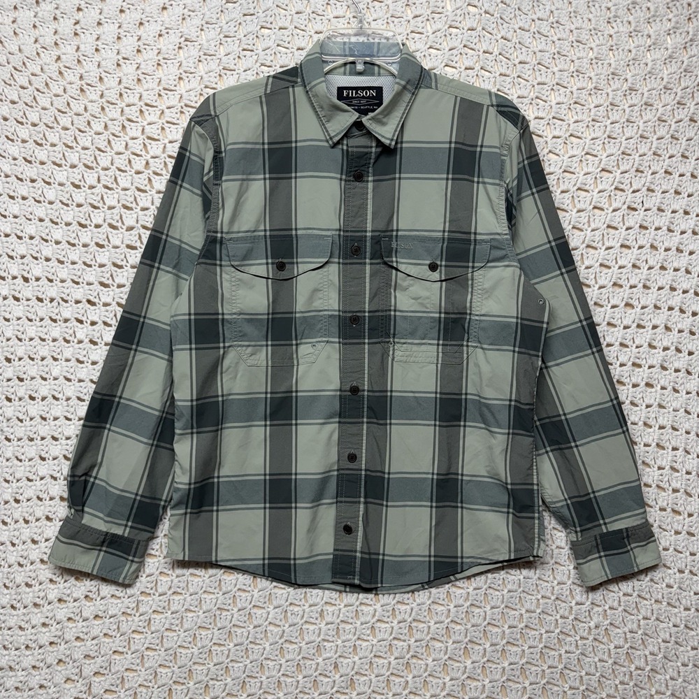C.C. Filson Shirt Men Small Green Gray Plaid Vented Long Sleeve Outdoor